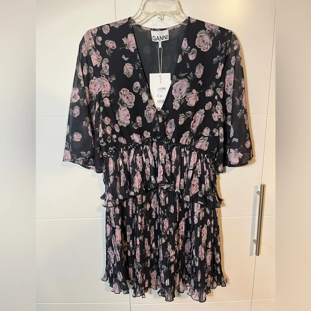 NWT Ganni Floral Georgette Mini Dress